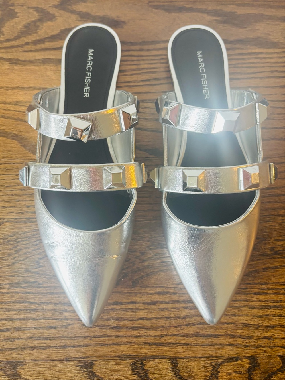 Marc Fisher Silver Metallic Searli Mules - 8.5